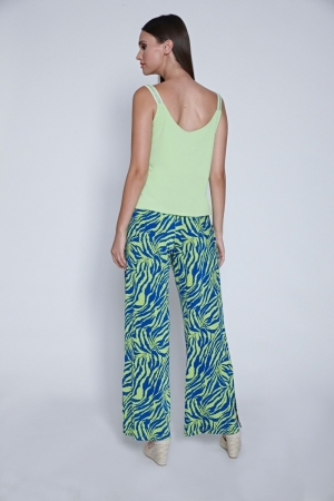 TROUSERS ST. 103 BLUE GREEN FLOW PRINT