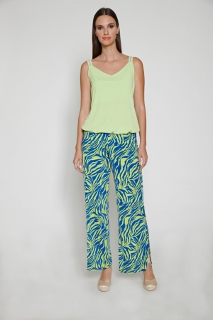 TROUSERS ST. 103 BLUE GREEN FLOW PRINT